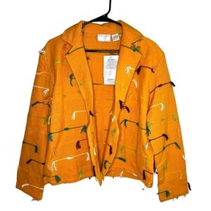 New Identity Womens Orange Embroidered Blazer Size‎ M Festival Tassels Whimsical